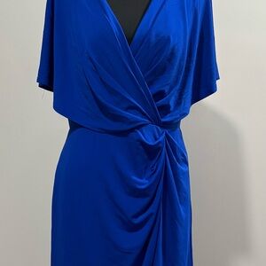 Cushnie Blue Plunge Dolman Sleeve Sheath Midi Dress